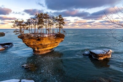 Winter at Lake Huron&#39;s Turnip Rock - Fine Art Print