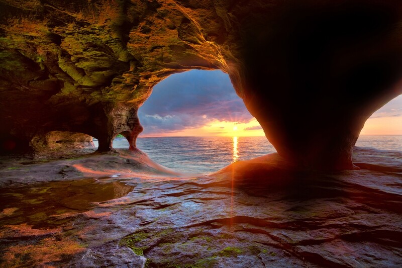 Lake Superior Sea Cave at Sunset - Michigan Upper Peninsula - Fine Art Print