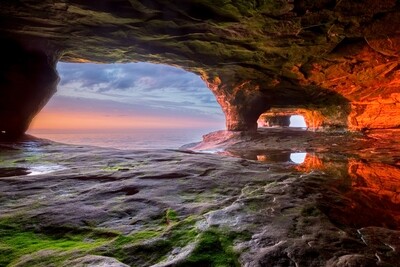 Sea Cave Sunset on Lake Superior - Michigan Upper Peninsula - Fine Art Print