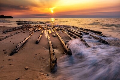 Lake Superior Shipwreck with Sunset - Michigan Upper Peninsula - Fine Art Print