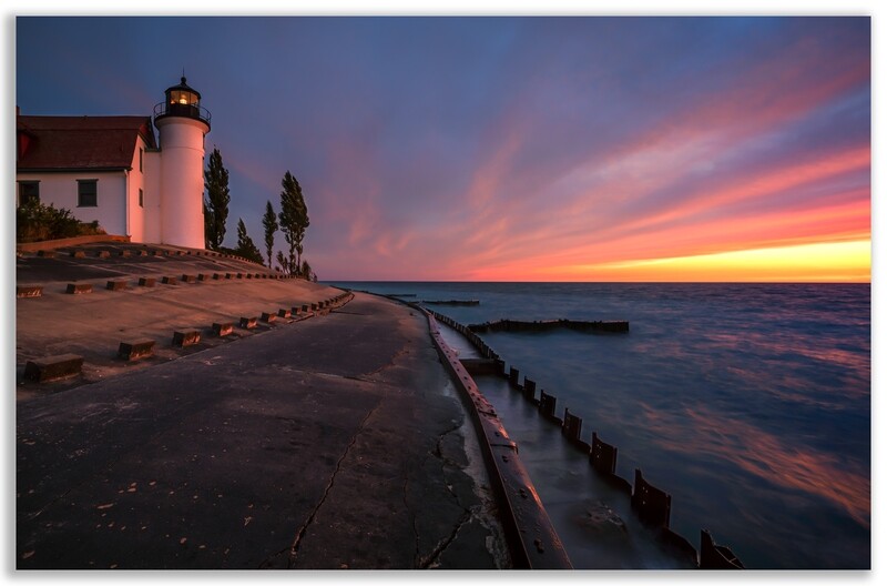 Vivid Sunset Over Lake Michigan at Point Betsie Lighthouse - Art Print