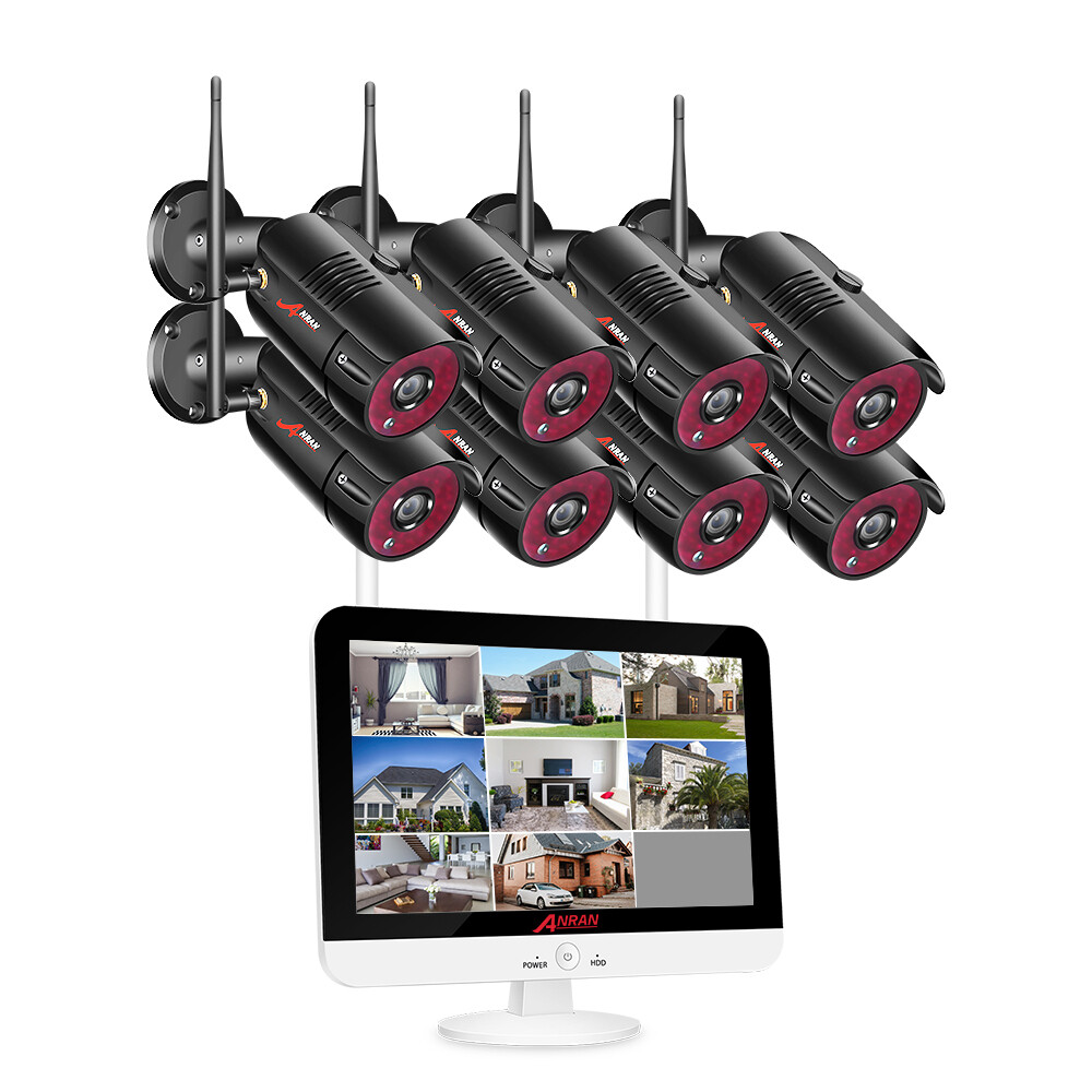 Professional 8CH Channel 13'' LCD Monitor Security WiFi NVR kit 1920P wireless HD security camera system.1TB Hard Drive