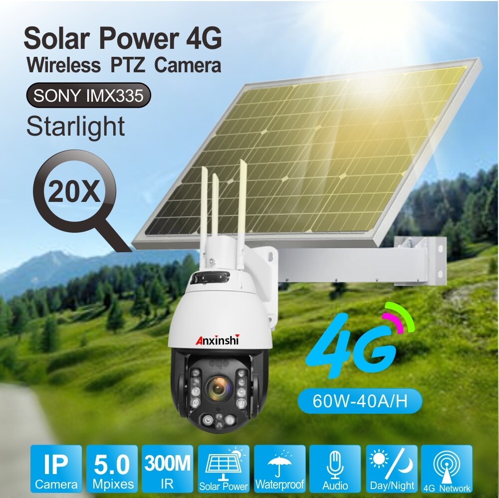 5MP 4G PTZ Solar Camera IP 20X Zoom ,IR 300M Starlight , Auto Tracking