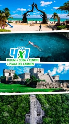 TOUR 4X1 TULÚM, COBÁ, CENOTE, PLAYA DEL CARMEN