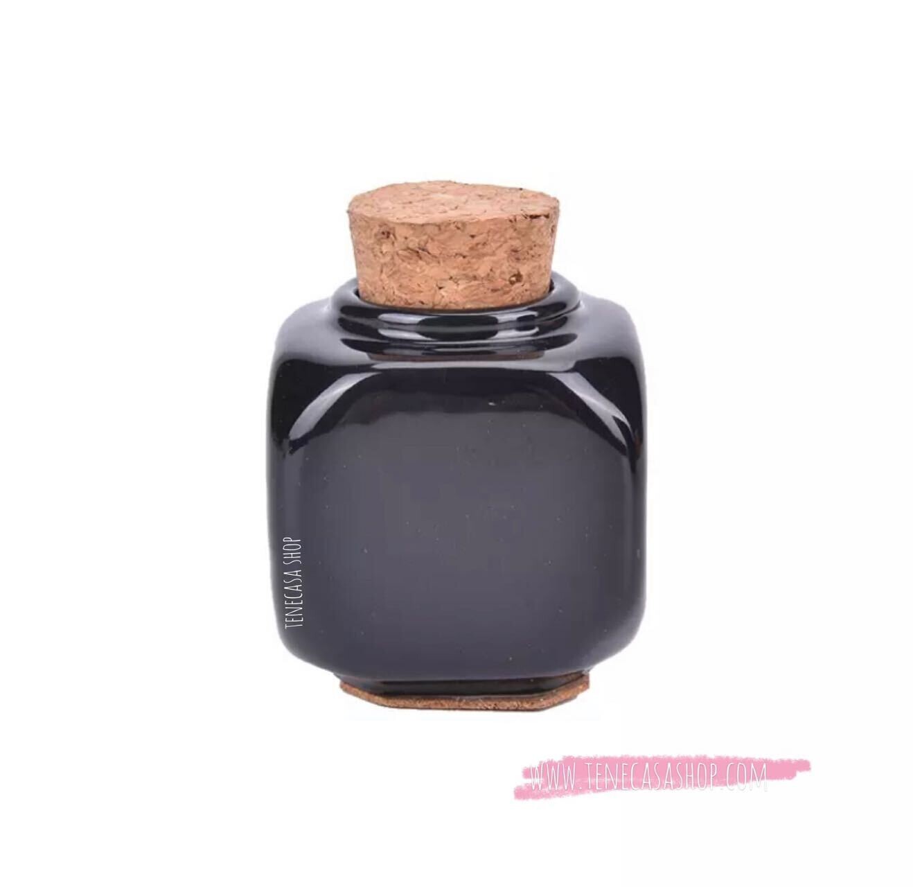 Vasito Cerámica Negro con Tapa corcho