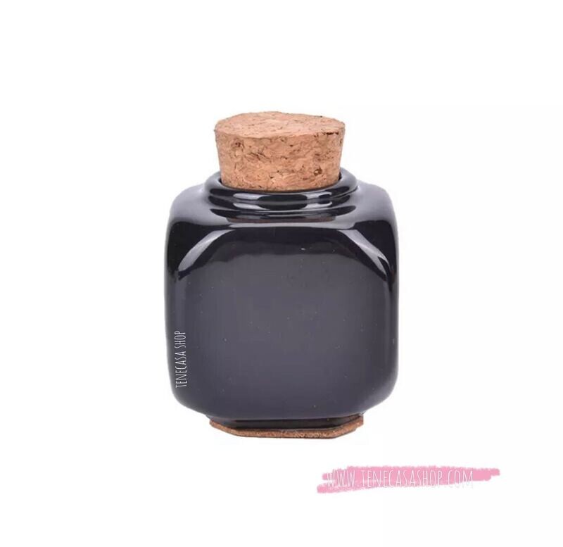 Vasito Cerámica Negro con Tapa corcho