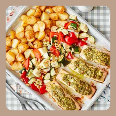 Trout Pesto Traybake with Baby Roast Potatoes Recipe Kit for 6