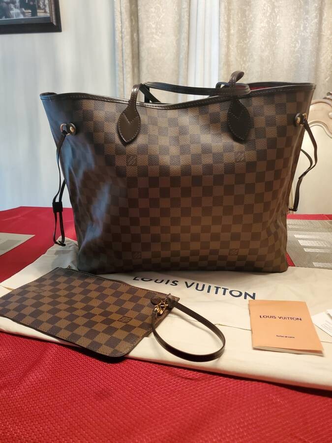 Authentic LOUIS VUITTON Damier Ebene Neverfull GM N41357 Tote Bag Brown
