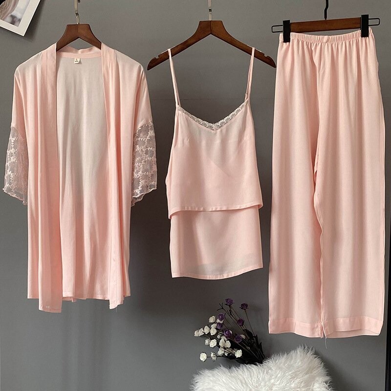Chloe Apricot 3 piece elegant Pyjama set