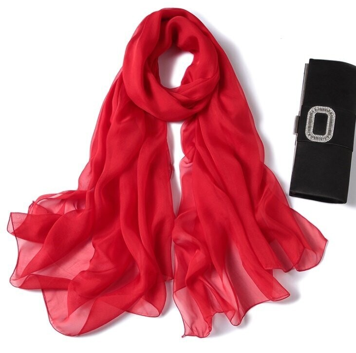 Silk Chiffon Scarf Red
