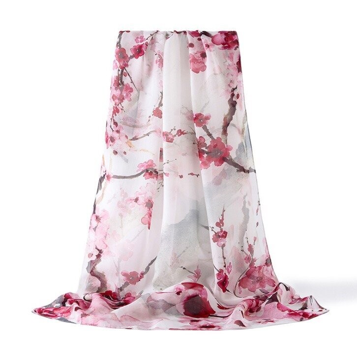 Silk Scarf Red & Pink Blossom