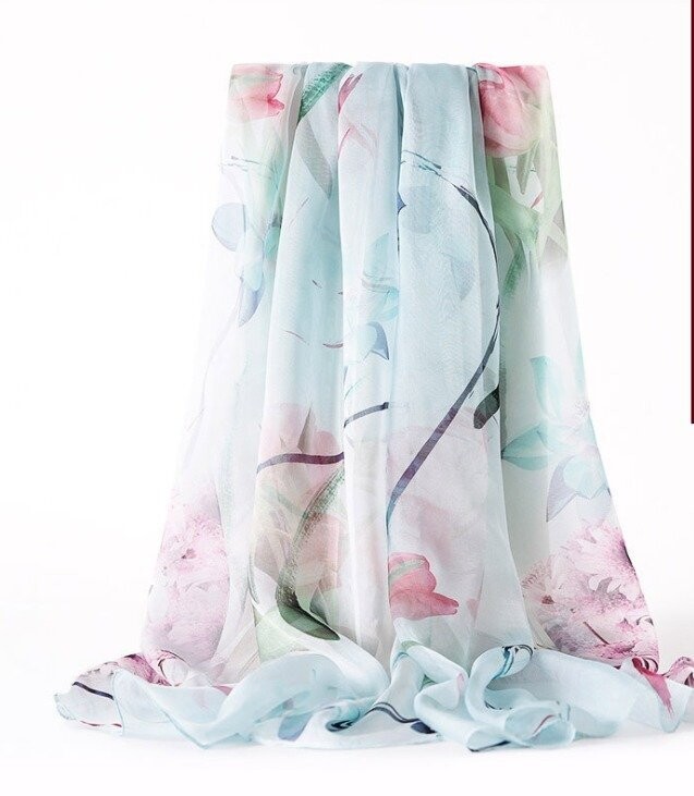 Silk Chiffon Scarf Pale blue & Pink