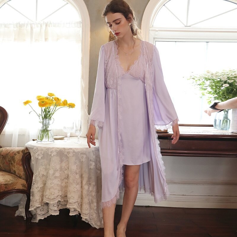 Benita Lilac Night Dress & Dressing Gown