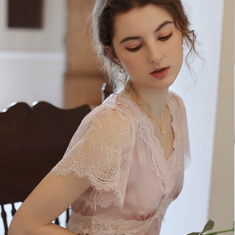 Elanor Soft Pink Lace Night Dress