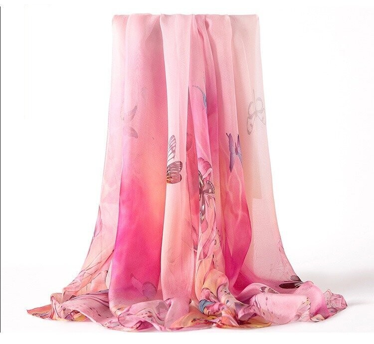 Silk Chiffon Scarf  Pale Pink & Blue