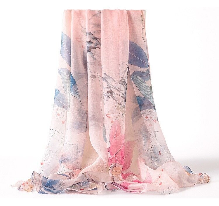 Silk Chiffon Scarf Peach, Pink & Blue