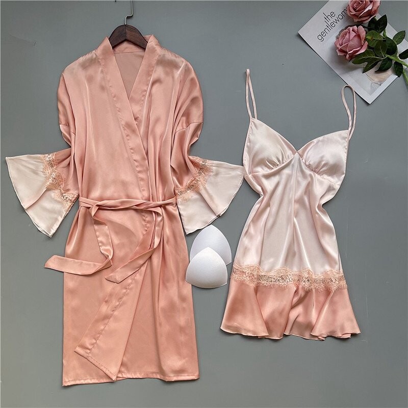 Cynthia Peach Night Dress & Dressing GownC