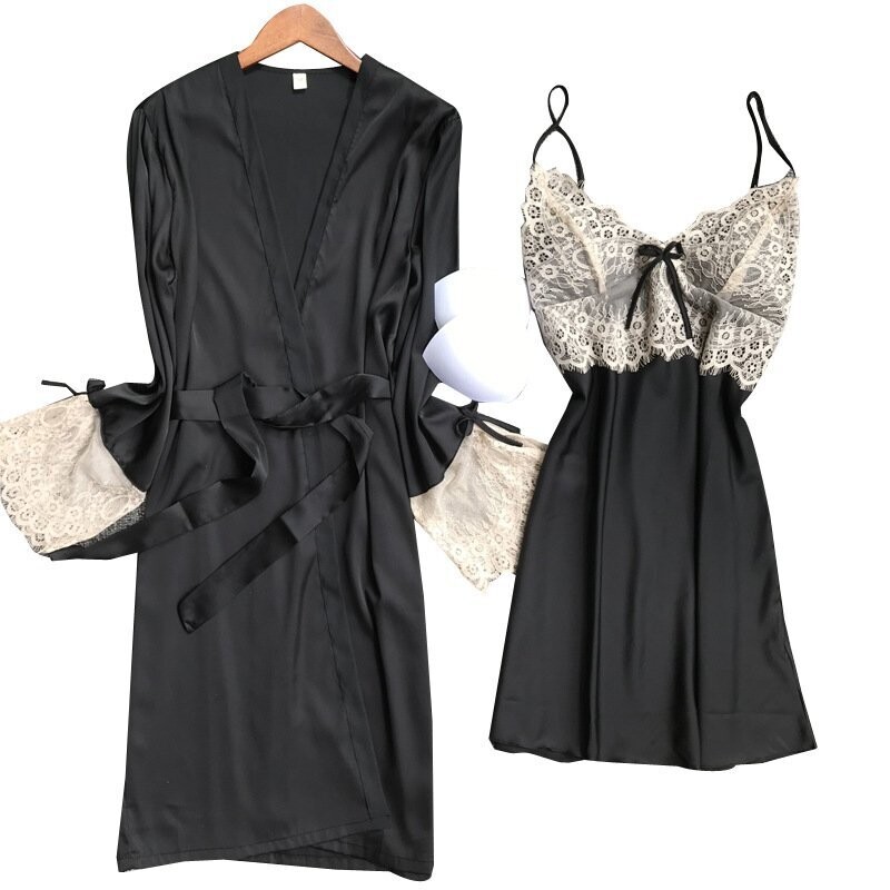 Casandra Black & White Night Dress & Dressing Gown