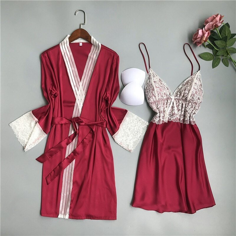 Casandra Red & White Night Dress & Dressing Gown