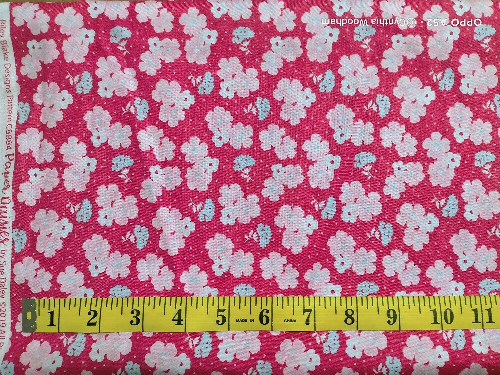 Paper Daises Raspberry Floral Fabric -End of Bolt