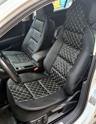 2 x Huse Scaune pentru Masini Auto Universal Negru Alb Piele