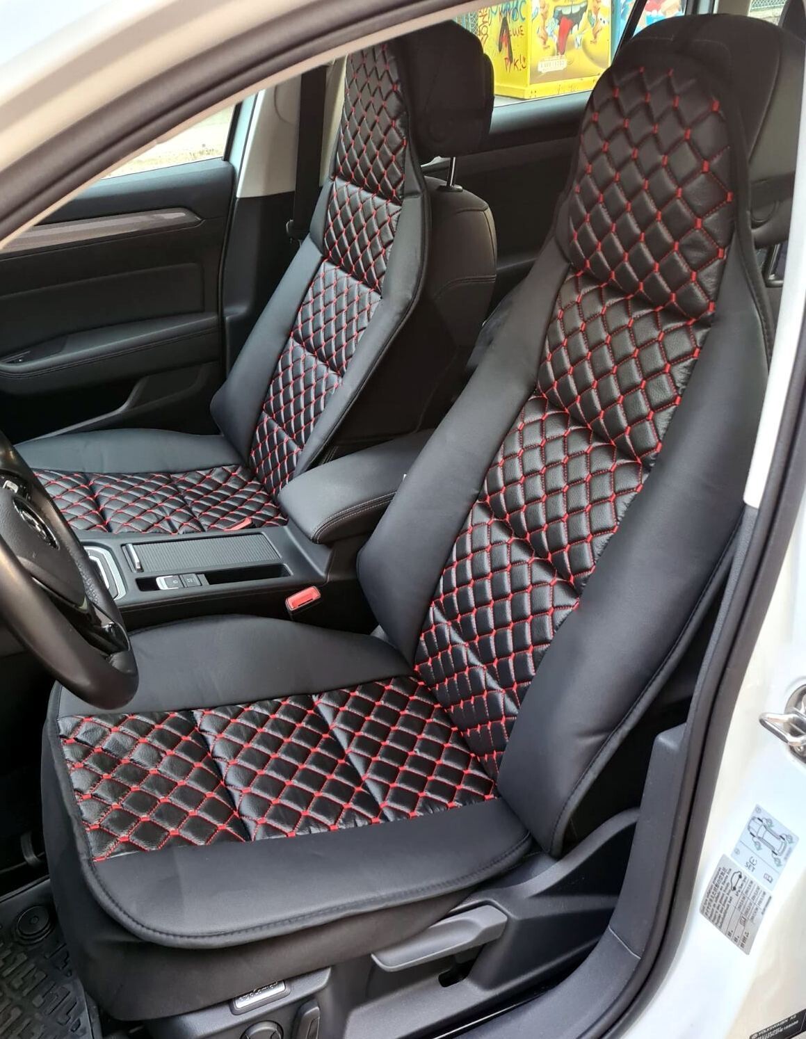 2 x Huse Scaune pentru Masini Auto Universal Negru Rosu Piele