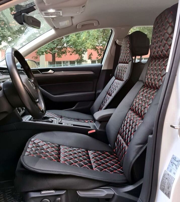 2 x Huse Scaune pentru Masini Auto Universal Negru Rosu Piele