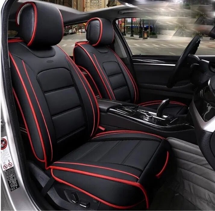 2 x Huse Scaune pentru Masini Auto Universal Negru Rosu Lux PU Piele