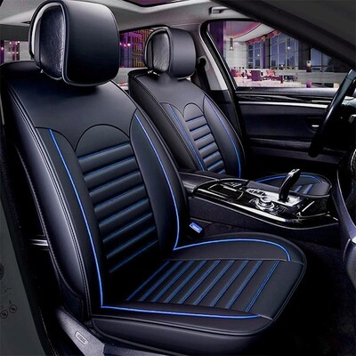 2 x HUSE SCAUNE PENTRU MASINI AUTO UNIVERSAL NEGRU ALBASTRU PIELE