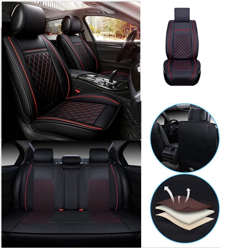 Huse Scaune pentru Masini Auto Universal Nergu Rosu Lux PU Piele Set Complet