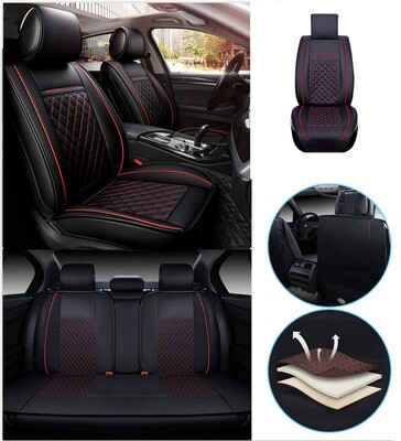 Huse Scaune pentru Masini Auto Universal Nergu Rosu Lux PU Piele Set Complet