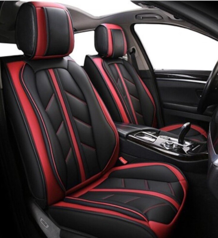 2 X HUSE SCAUNE PENTRU MASINI AUTO UNIVERSAL NEGRU ROSU PIELE