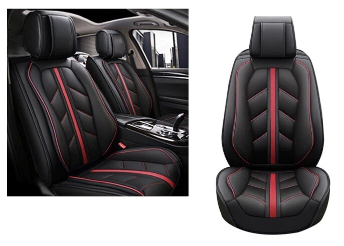 2 X HUSE SCAUNE PENTRU MASINI AUTO UNIVERSAL NEGRU ROSU PIELE