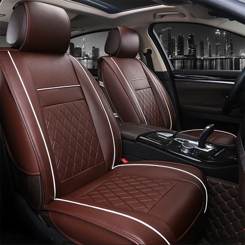 2 x Huse Scaune pentru Masini Auto Universal Maro Lux PU Piele
