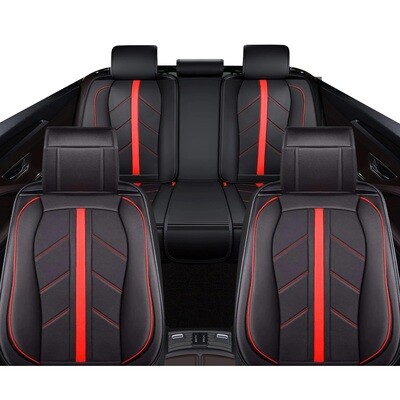 HUSE SCAUNE PENTRU MASINI UNIVERSAL NEGRU ROSU PIELE SET COMPLET