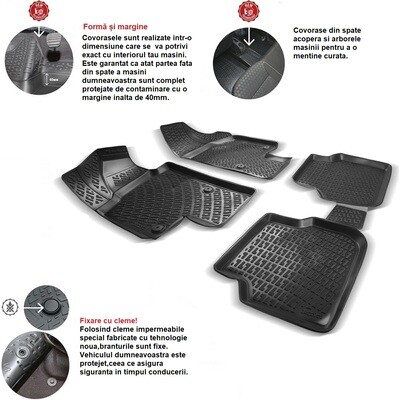 VOLKSWAGEN PASSAT B7 2010-2015 Negru Covorase Cauciuc 4 Bucati 3D