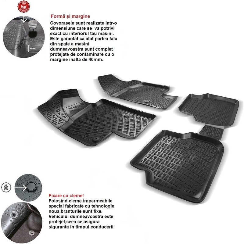 BMW 3 F30/F31/F34 2012-2019 Negru Covorase Cauciuc 4 Bucati 3D