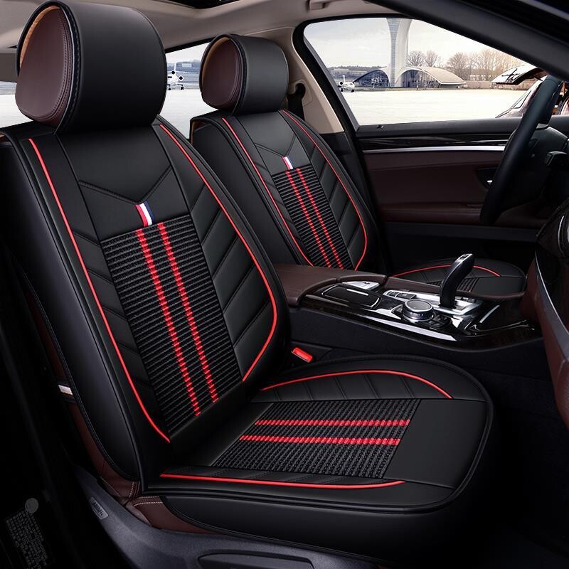 Huse Scaune pentru Masini Auto Universal Nergu Rosu Lux PU Piele Set Complet