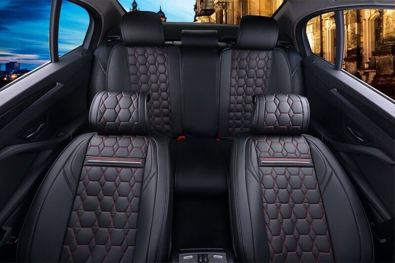 Huse Scaune pentru Masini Auto Universal Nergu Rosu Lux PU Piele Set Complet