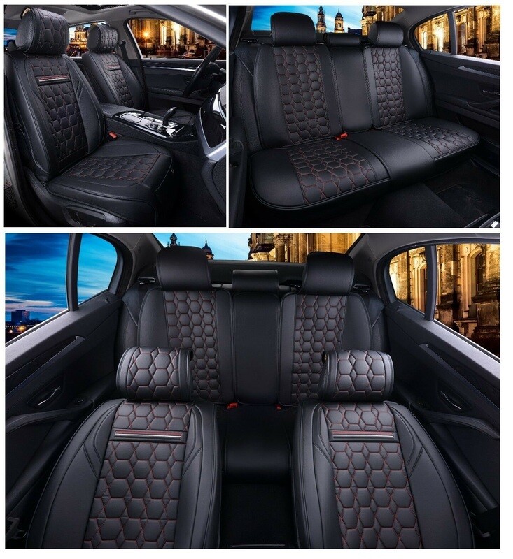 Huse Scaune pentru Masini Auto Universal Nergu Rosu Lux PU Piele Set Complet