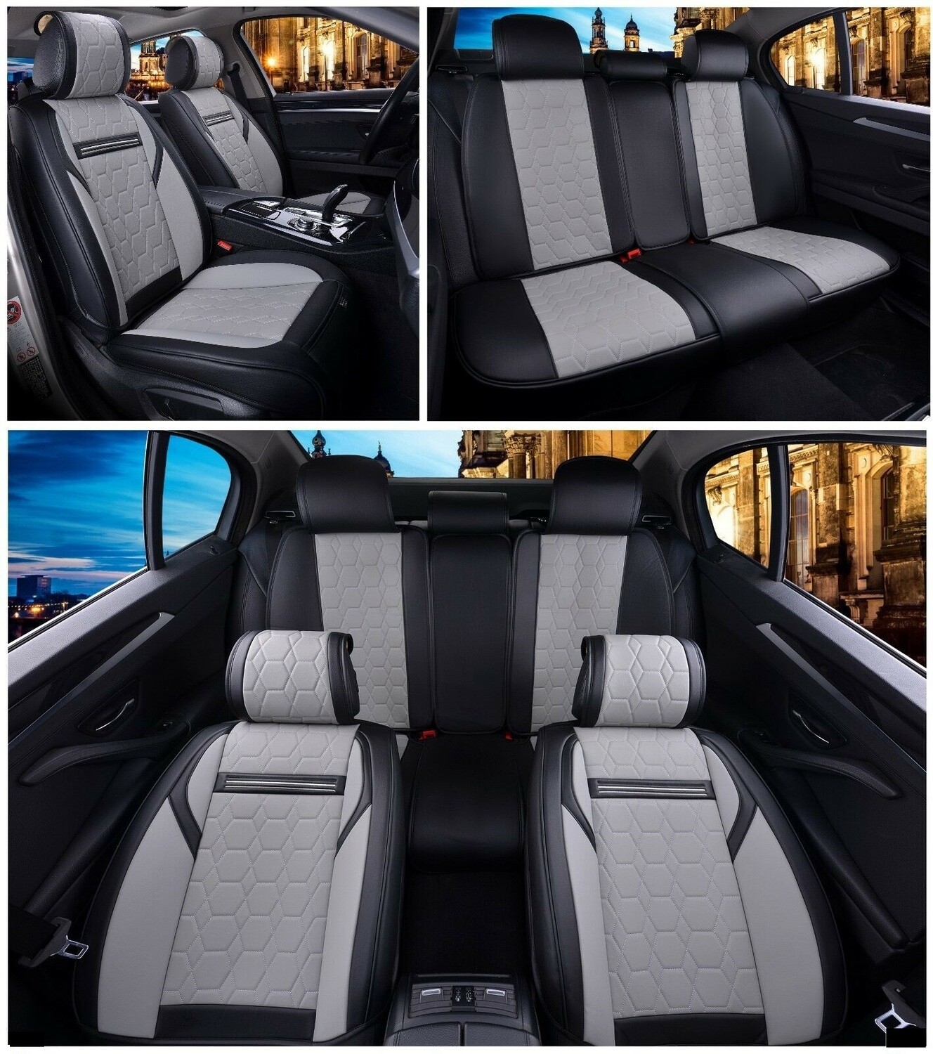 Huse Scaune pentru Masini Auto Universal Nergu Gri Lux PU Piele Set Complet