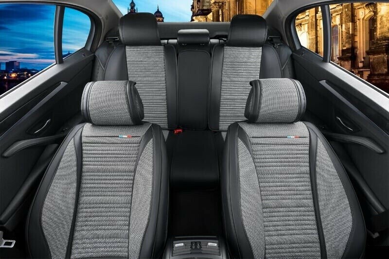 Huse Scaune pentru Masini Auto Universal Nergu Gri Lux PU Piele Set Complet