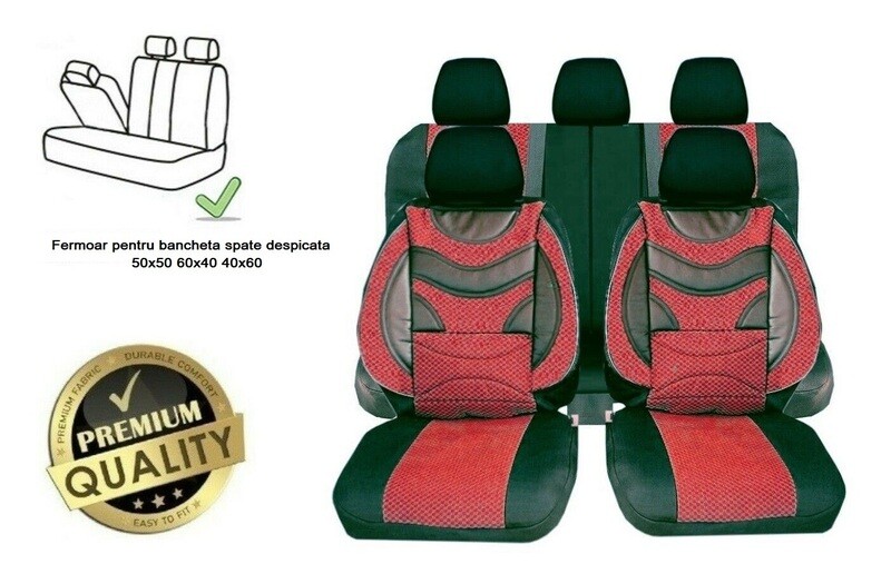 Huse Scaune pentru Masini Auto Universal Nergu Rosu Lux PU Piele Textil Set Complet