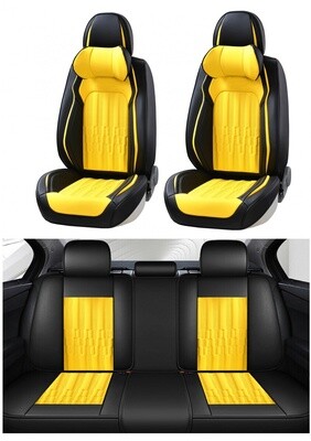 Premium Stilul Huse Scaune pentru Masini Auto Negru Galben Lux Piele Textil Universal cu Perne