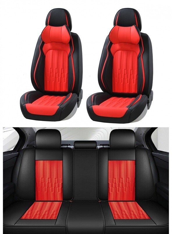 Premium Stilul Huse Scaune pentru Masini Auto Negru Rosu Lux Piele Textil Universal cu Perne
