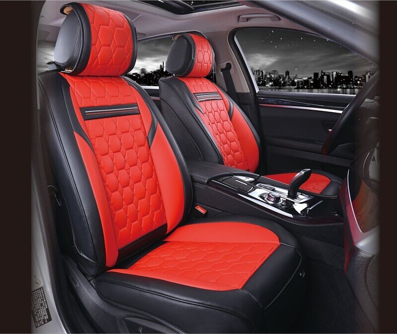 2 X HUSE SCAUNE AUTO UNIVERSAL NEGRU ROSU LUX PIELE
