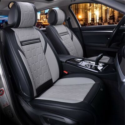 2 X HUSE SCAUNE AUTO UNIVERSAL NEGRU GRI LUX PIELE
