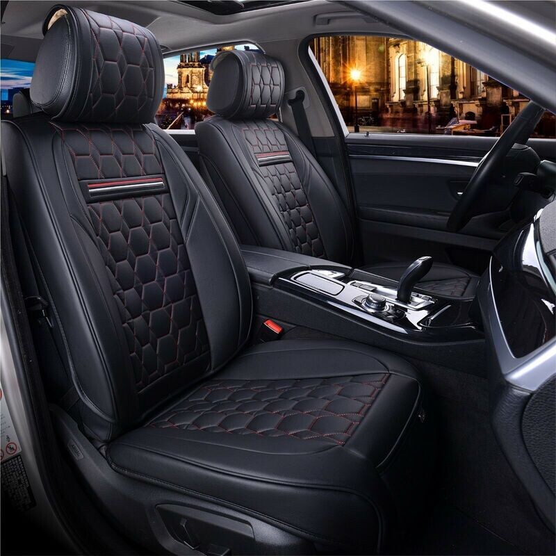 2 X HUSE SCAUNE AUTO UNIVERSAL NEGRU ROSU LUX PIELE