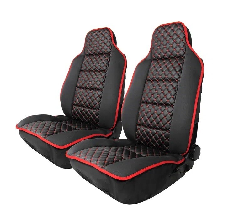 ​1+1 Huse Scaune pentru Microbuze Universal Nergu Rosu Lux PU Piele Textile