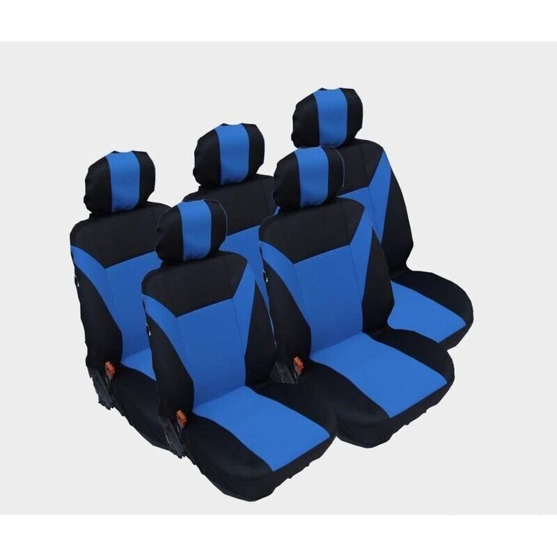 Huse Scaune 5 Locuri pentru Ford S-MAX C-MAX, VW Touran, Sharan, Toyota Corolla Verso Masini Auto Universal Nergu Albastru Textil Set Complet